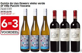 Aanbiedingen Quinta da lixa flowers vinho verde of villa puccini toscana - Witte wijnen - Geldig van 20/08/2017 tot 24/08/2017 bij Em-té