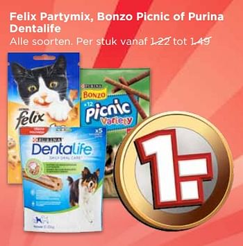 Aanbiedingen Felix partymix, bonzo picnic of purina dentalife - Huismerk Vomar - Geldig van 20/08/2017 tot 26/08/2017 bij Vomar