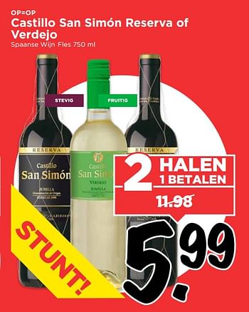 Aanbiedingen Castillo san simón reserva of verdejo - Witte wijnen - Geldig van 20/08/2017 tot 26/08/2017 bij Vomar