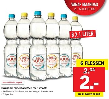 Aanbiedingen Bruisend mineraalwater met smaak - Saskia Aqua - Geldig van 20/08/2017 tot 27/08/2017 bij Lidl