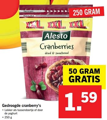 Aanbiedingen Gedroogde cranberry`s - Alesto - Geldig van 20/08/2017 tot 27/08/2017 bij Lidl
