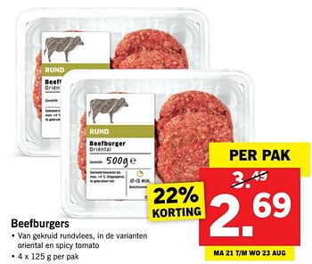 Aanbiedingen Beefburgers - Huismerk - Lidl - Geldig van 20/08/2017 tot 27/08/2017 bij Lidl