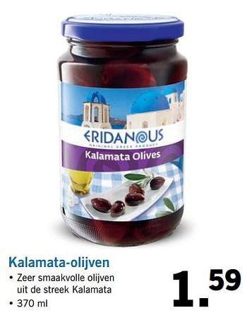Aanbiedingen Kalamata-olijven - Eridanous - Geldig van 20/08/2017 tot 27/08/2017 bij Lidl