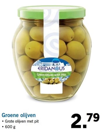 Aanbiedingen Groene olijven - Eridanous - Geldig van 20/08/2017 tot 27/08/2017 bij Lidl