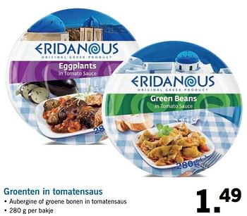 Aanbiedingen Groenten in tomatensaus - Eridanous - Geldig van 20/08/2017 tot 27/08/2017 bij Lidl