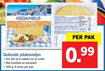 Aanbiedingen Gekruide pitabroodjes - Eridanous - Geldig van 20/08/2017 tot 27/08/2017 bij Lidl