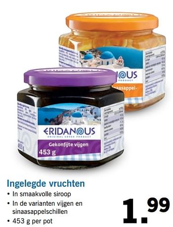 Aanbiedingen Ingelegde vruchten - Eridanous - Geldig van 20/08/2017 tot 27/08/2017 bij Lidl