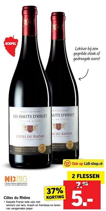 Aanbiedingen Côtes du rhône - Witte wijnen - Geldig van 20/08/2017 tot 27/08/2017 bij Lidl