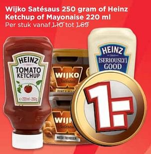 Aanbiedingen Wijko satésaus of heinz ketchup of mayonaise - Huismerk Vomar - Geldig van 20/08/2017 tot 26/08/2017 bij Vomar