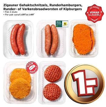 Aanbiedingen Zigeuner gehaktschnitzels, runderhamburgers, runder of varkensbraadworsten of kipburgers - Huismerk Vomar - Geldig van 20/08/2017 tot 26/08/2017 bij Vomar