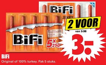 Aanbiedingen Bifi original of 100% turkey - Bifi - Geldig van 20/08/2017 tot 26/08/2017 bij Lekker Doen