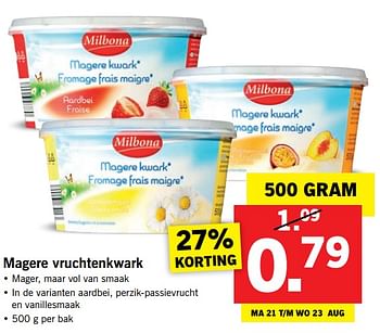 Aanbiedingen Magere vruchtenkwark - Milbona - Geldig van 20/08/2017 tot 27/08/2017 bij Lidl
