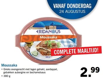 Aanbiedingen Moussaka - Eridanous - Geldig van 20/08/2017 tot 27/08/2017 bij Lidl