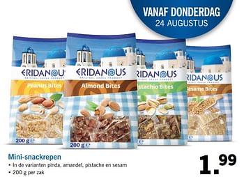Aanbiedingen Mini-snackrepen - Eridanous - Geldig van 20/08/2017 tot 27/08/2017 bij Lidl