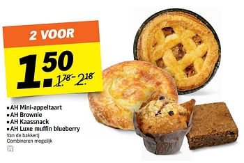 Aanbiedingen Mini-appeltaart, brownie, kaassnack, luxe muffin blueberry - Huismerk - Albert Heijn - Geldig van 21/08/2017 tot 27/08/2017 bij Albert Heijn