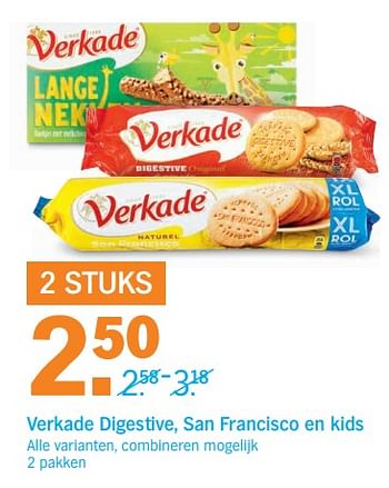 Aanbiedingen Verkade digestive, san francisco en kids - Verkade - Geldig van 21/08/2017 tot 27/08/2017 bij Albert Heijn