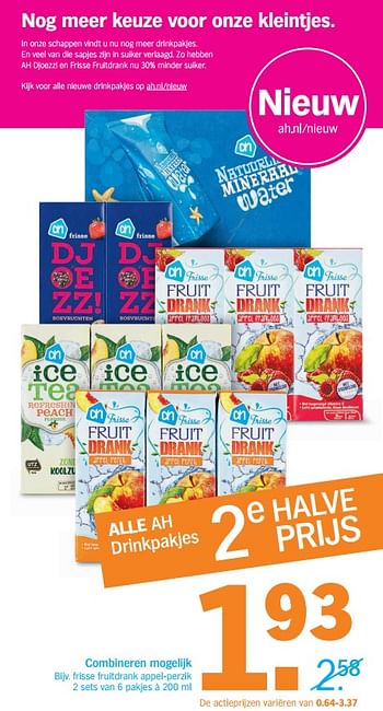 Aanbiedingen Frisse fruitdrank appel-perzik - Huismerk - Albert Heijn - Geldig van 21/08/2017 tot 27/08/2017 bij Albert Heijn