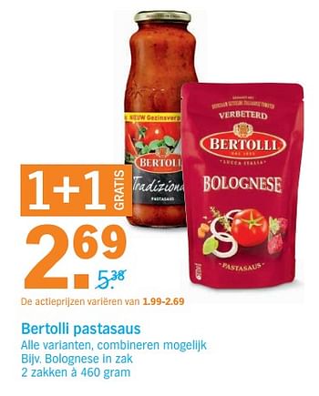 Aanbiedingen Bertolli pastasaus - Bertolli - Geldig van 21/08/2017 tot 27/08/2017 bij Albert Heijn