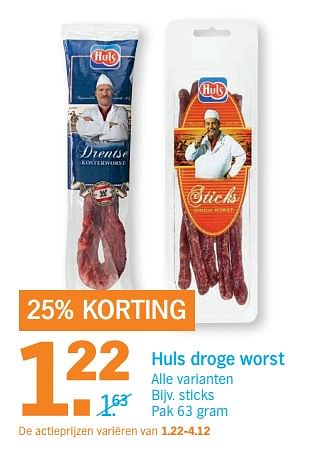 Aanbiedingen Huls droge worst - Huls - Geldig van 21/08/2017 tot 27/08/2017 bij Albert Heijn