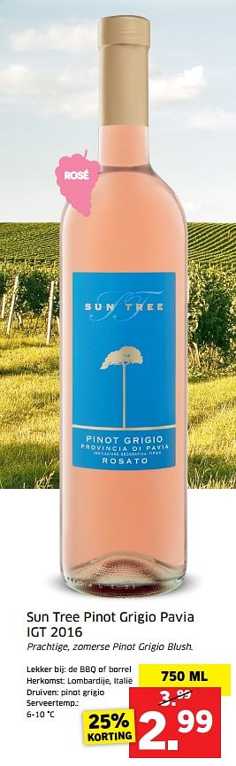 Aanbiedingen Sun tree pinot grigio pavia igt 2016 - Rosé wijnen - Geldig van 21/08/2017 tot 27/08/2017 bij Lidl