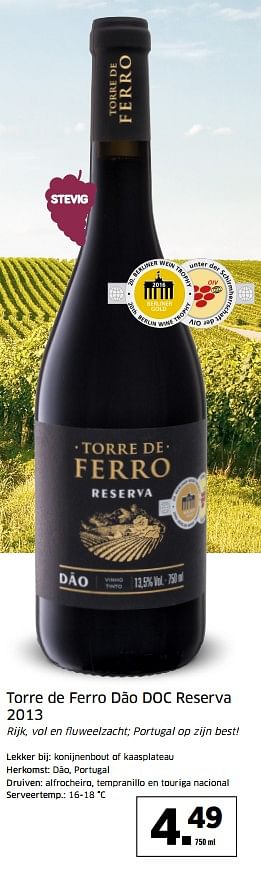 Aanbiedingen Torre de ferro dão doc reserva 2013 - Rode wijnen - Geldig van 21/08/2017 tot 27/08/2017 bij Lidl
