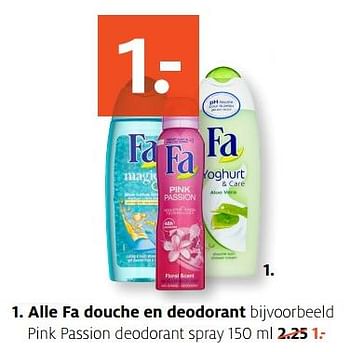 Aanbiedingen Pink passion deodorant spray - Fa - Geldig van 21/08/2017 tot 27/08/2017 bij Etos