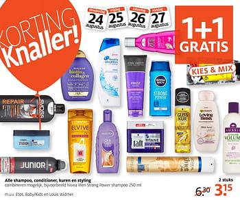 Aanbiedingen Nivea men strong power shampoo - Nivea - Geldig van 21/08/2017 tot 27/08/2017 bij Etos