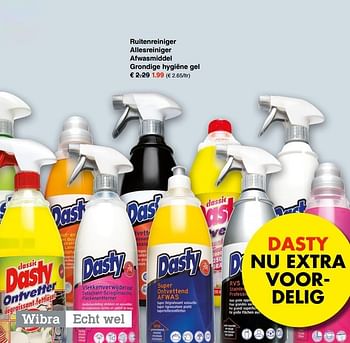 Aanbiedingen Ruitenreiniger allesreiniger afwasmiddel grondige hygiëne gel - Dasty - Geldig van 21/08/2017 tot 02/09/2017 bij Wibra