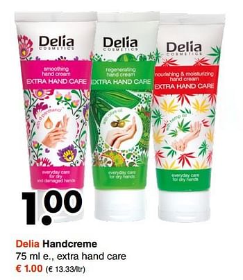 Aanbiedingen Delia handcreme - Delia Cosmetics - Geldig van 21/08/2017 tot 02/09/2017 bij Wibra