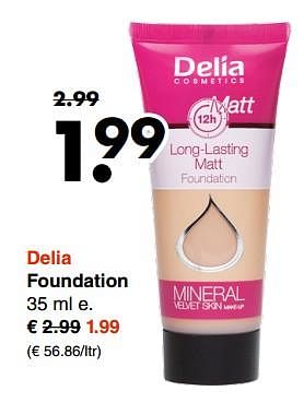 Aanbiedingen Delia foundation - Delia Cosmetics - Geldig van 21/08/2017 tot 02/09/2017 bij Wibra