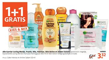 Aanbiedingen Loving blends shampoo honinggoud en skin active reinigingsdoekjes - Garnier - Geldig van 21/08/2017 tot 27/08/2017 bij Etos