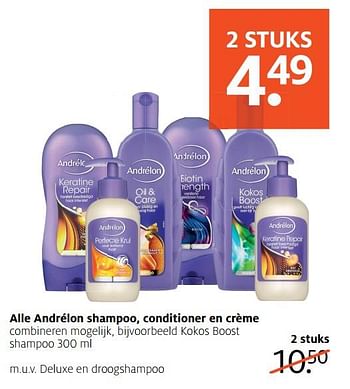 Aanbiedingen Kokos boost shampoo - Andrelon - Geldig van 21/08/2017 tot 27/08/2017 bij Etos