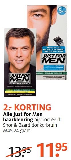 Aanbiedingen Snor + baard donkerbruin m45 - Just for Men - Geldig van 21/08/2017 tot 27/08/2017 bij Etos