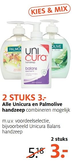 Aanbiedingen Unicura balans handzeep - Palmolive - Geldig van 21/08/2017 tot 27/08/2017 bij Etos