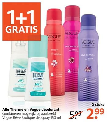Aanbiedingen Vogue rêve exotique deospray - Therme - Geldig van 21/08/2017 tot 27/08/2017 bij Etos