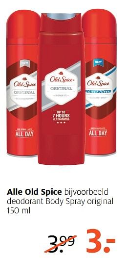 Aanbiedingen Deodorant body spray original - Old Spice - Geldig van 21/08/2017 tot 27/08/2017 bij Etos