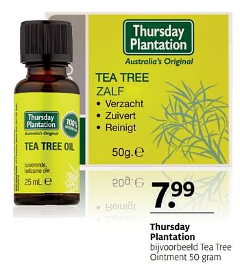 Aanbiedingen Thursday plantation tea tree ointment - Thursday plantation - Geldig van 21/08/2017 tot 27/08/2017 bij Etos