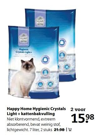 Aanbiedingen Happy home hygienic crystals light + kattenbakvulling - Happy Home - Geldig van 21/08/2017 tot 10/09/2017 bij Boerenbond