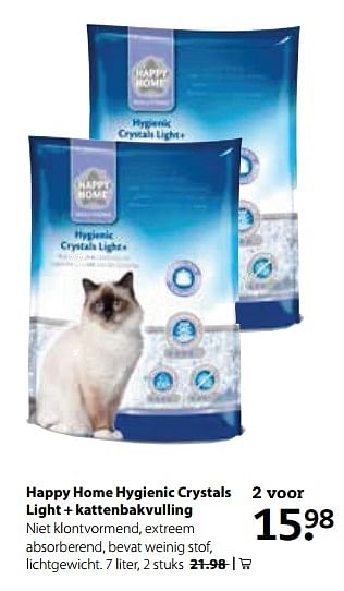Aanbiedingen Happy home hygienic crystals light + kattenbakvulling - Happy Home - Geldig van 21/08/2017 tot 10/09/2017 bij Pets Place
