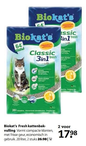 Aanbiedingen Biokat`s fresh kattenbakvulling - Bio kat`s - Geldig van 21/08/2017 tot 10/09/2017 bij Pets Place
