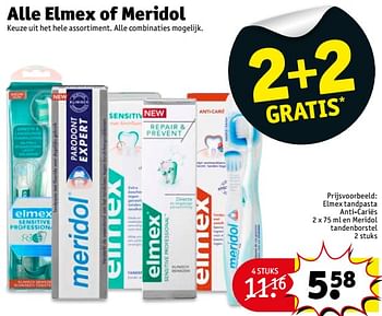 Aanbiedingen Elmex tandpasta anti-cariës 2 x 75 ml en meridol tandenborste - Elmex - Geldig van 22/08/2017 tot 27/08/2017 bij Kruidvat