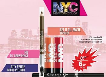 Aanbiedingen Lipstick get it all matte en mascara big bold false lash - NYC - Geldig van 22/08/2017 tot 03/09/2017 bij Trekpleister