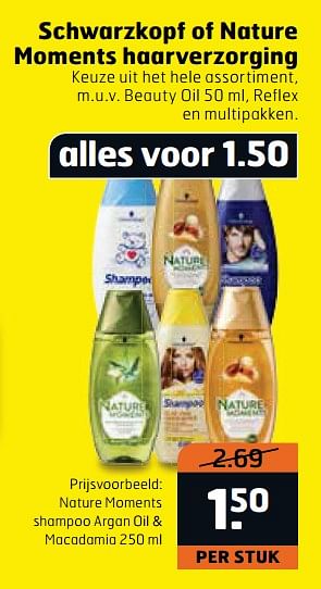 Aanbiedingen Nature moments shampoo argan oil + macadamia - Schwartzkopf - Geldig van 22/08/2017 tot 03/09/2017 bij Trekpleister