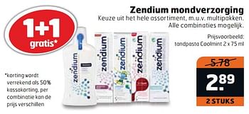 Aanbiedingen Tandpasta coolmint - Zendium - Geldig van 22/08/2017 tot 03/09/2017 bij Trekpleister