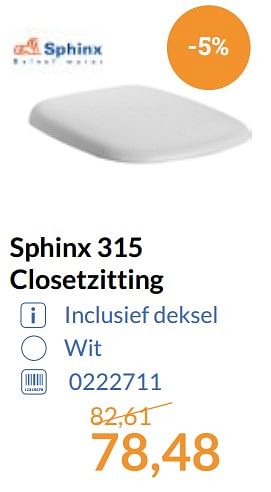 Aanbiedingen Sphinx 315 closetzitting - Sphinx - Geldig van 01/09/2017 tot 30/09/2017 bij Sanitairwinkel