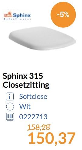 Aanbiedingen Sphinx 315 closetzitting - Sphinx - Geldig van 01/09/2017 tot 30/09/2017 bij Sanitairwinkel