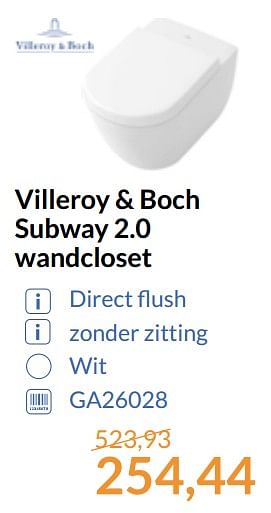 Aanbiedingen Villeroy + boch subway 2.0 wandcloset - Villeroy &amp; boch - Geldig van 01/09/2017 tot 30/09/2017 bij Sanitairwinkel