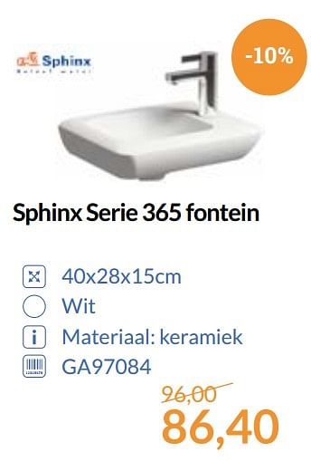 Aanbiedingen Sphinx serie 365 fontein - Sphinx - Geldig van 01/09/2017 tot 30/09/2017 bij Sanitairwinkel