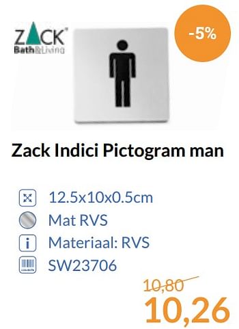 Aanbiedingen Zack indici pictogram man - Zack - Geldig van 01/09/2017 tot 30/09/2017 bij Sanitairwinkel