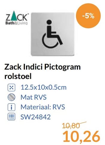 Aanbiedingen Zack indici pictogram rolstoel - Zack - Geldig van 01/09/2017 tot 30/09/2017 bij Sanitairwinkel